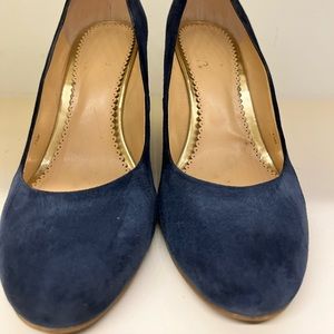 C Wonder navy suede wedges with cork wedge